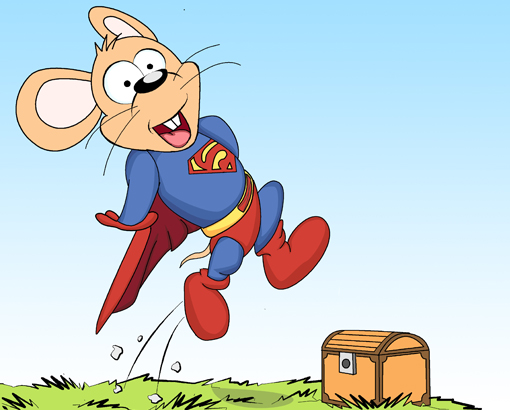 Supermouse jumps over the box.