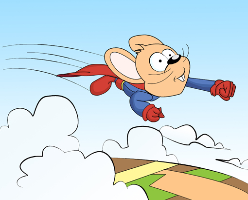Supermouse is in the air.